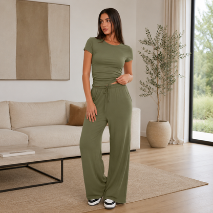 SummerFlex™ Women’s Wide Leg Set – Short Sleeve Top & High Waist Pants