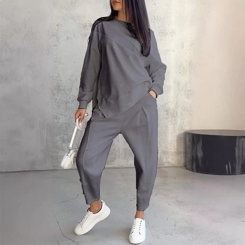 Women's Long-Sleeve Irregular Hem Sweatshirt & Pants Set